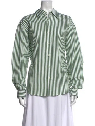 Pre-owned Comme Si Striped Long Sleeve Button-up Top W/ Tags In Green