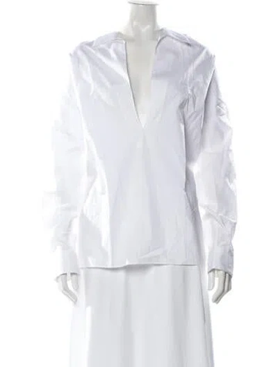 Pre-owned Comme Si V-neck Long Sleeve Top In White