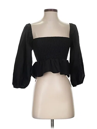 Pre-owned Commense 3/4 Sleeve Top Black Solid Pattern Sweetheart Neckline Tops