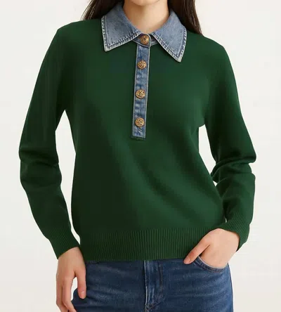 Commense Denim Wool Knit Top In Green