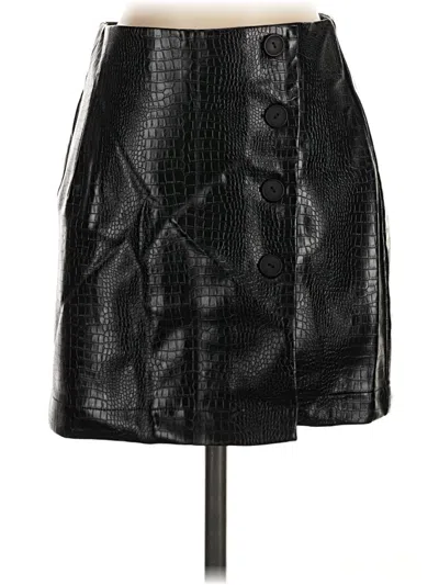 Pre-owned Commense Faux Leather Skirt In Black