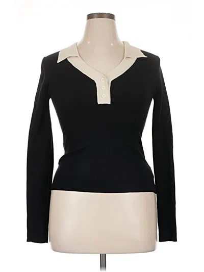 Pre-owned Commense Long Sleeve Top Black Keyhole Neckline Tops