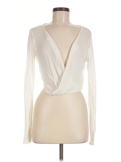 Pre-owned Commense Long Sleeve Top Ivory Plunge Neckline Tops