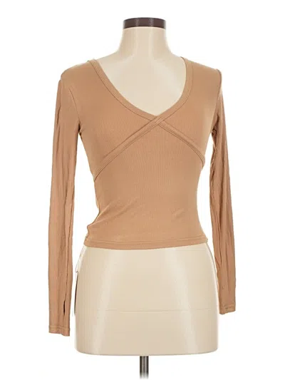 Pre-owned Commense Long Sleeve Top Tan Sweetheart Neckline Tops In Brown