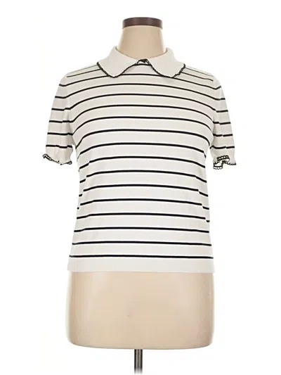 Pre-owned Commense Short Sleeve Top Ivory Collared Neckline Tops In White