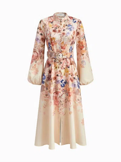 Commense Women's Belted Floral Dress In Orange Multicolor In Neutral