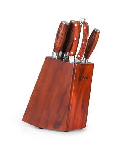 Commercial Chef 6pc Knife Block Set In Brown