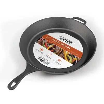 Commercial Chef Chci Series  15-inch Pre-seasoned Cast Iron Skillet In Black