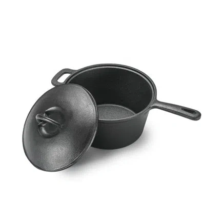 Commercial Chef Chci Series  2 Quart Cast Iron Saucepan, Dutch Oven Cast Iron Saucepan With Lid And L In Black