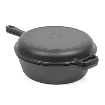 Commercial Chef Chci Series  3 Qt Cast Iron Dutch Oven With Skillet Lid In Black