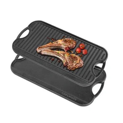 Commercial Chef Chci Series  Cast Iron Griddle, Reversible Grill Griddle With Dual Handles In Black