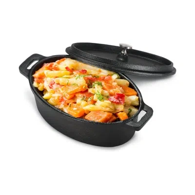 Commercial Chef Chci Series  Mini Casserole Dish With Lid, 0.63 Qt. Cast Iron Casserole Dish For Baki In Black