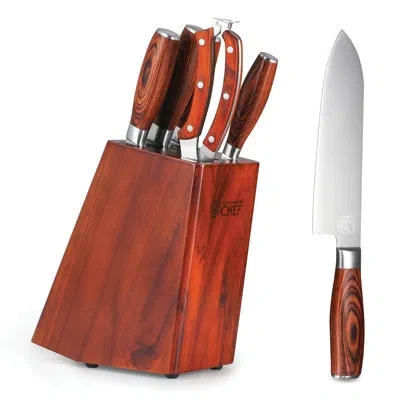Commercial Chef Chk Series  6 Piece Kitchen Knife Set, Knife Set With Block, Kitchen Knives Including In Brown