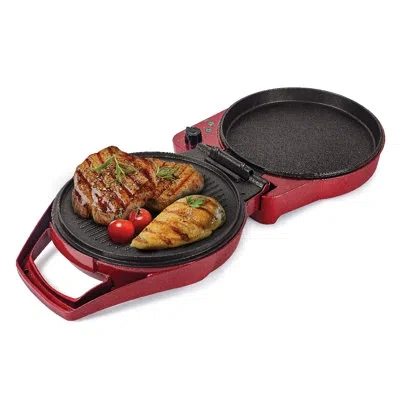Commercial Chef Chk Series  Countertop Indoor Non Stick Electric Grill And Panini Press In Red