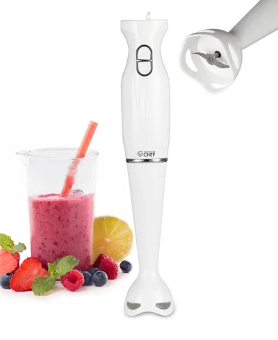 Commercial Chef Immersion Blender, Hand Blender With Stainless Steel Blades, Immersion Blender With Quiet Motor, Ele In White