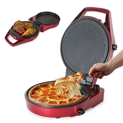 Commercial Chef Pizza Maker & Indoor Grill In Red