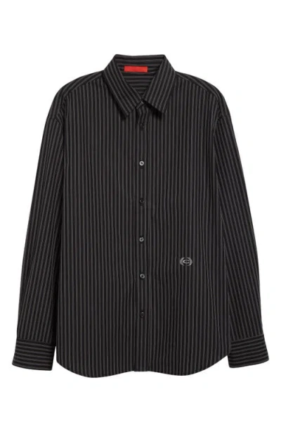 Commission Banker Stripe Button-up Shirt In Black Stripe
