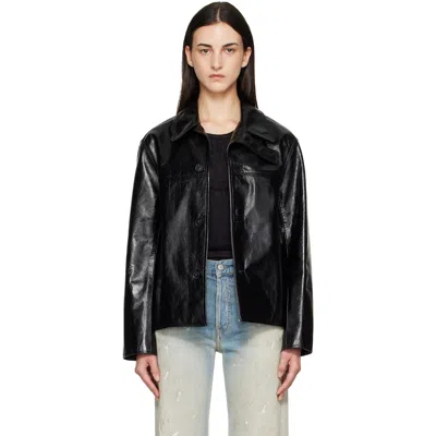 Commission Black Curve Flap Leather Jacket