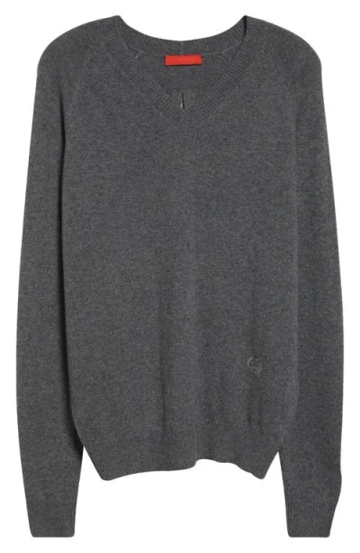 Commission Double Front V-neck Sweater In Charcoal