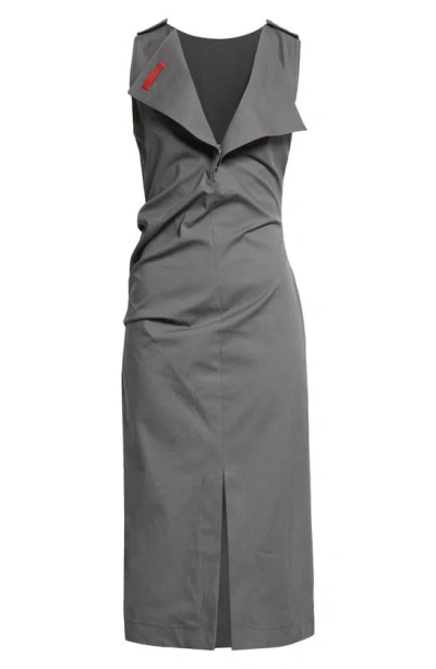 Commission Double Neckline Twill Midi Dress In Cement