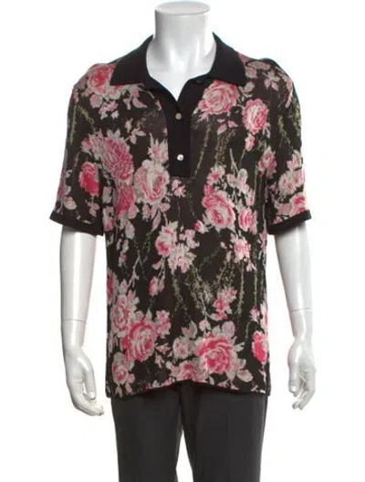 Pre-owned Commission Floral Print Collar Polo Shirt In Black