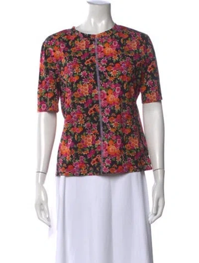 Pre-owned Commission Floral Print Crew Neck Top In Black