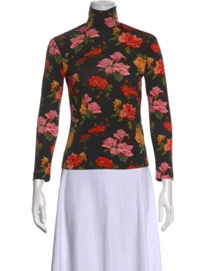 Pre-owned Commission Floral Print Turtleneck Top In Multicolor