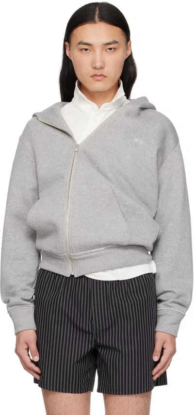 Commission Gray Twisted Zip-up Hoodie In Heather Grey
