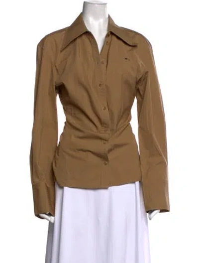 Pre-owned Commission Long Sleeve Button-up Top In Neutrals