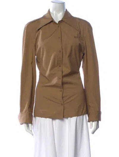 Pre-owned Commission Long Sleeve Button-up Top In Neutrals