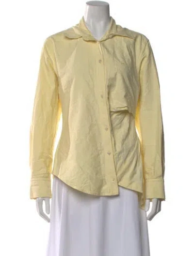 Pre-owned Commission Long Sleeve Button-up Top In Yellow