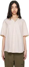 Commission Off-white & Red Banker Short Sleeve Shirt In Red Stripe