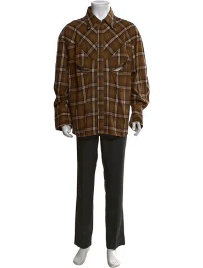 Pre-owned Commission Plaid Print Long Sleeve Western Shirt In Neutrals
