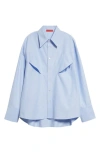 Commission Rider High-low Hem Cotton Button-up Shirt In Blue