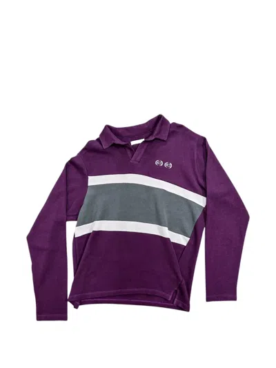 Commission Striped Embroidered Polo Shirt In Purple