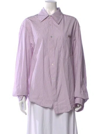 Pre-owned Commission Striped Long Sleeve Button-up Top In Purple