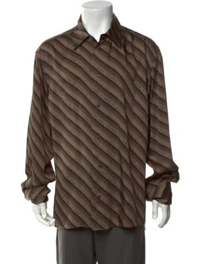 Pre-owned Commission Striped Long Sleeve Dress Shirt In Brown
