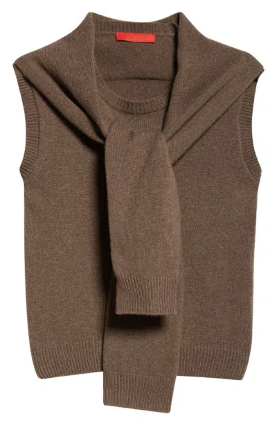 Commission Tie Neck Cashmere & Wool Sweater Tank In Bark