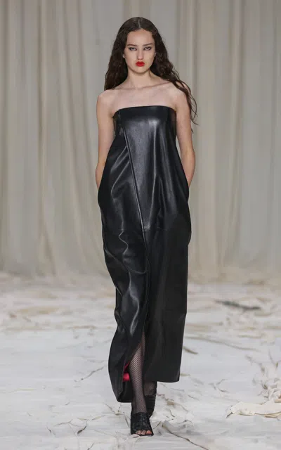 Common Hours Collude Strapless Leather Dress