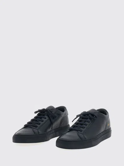 Common Projects Achilles Low Smooth Calfskin Sneakers With Laminated Logo In Blue