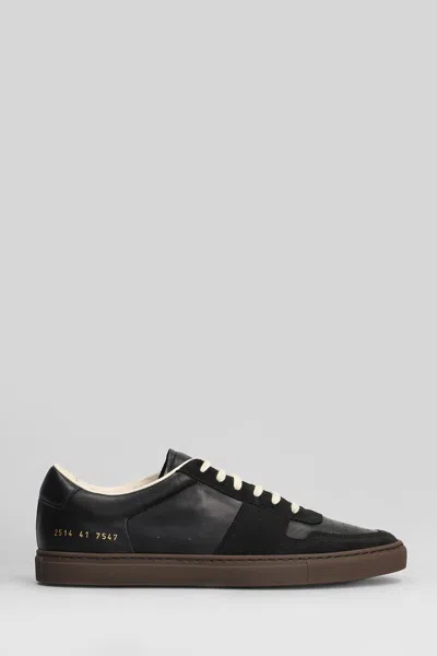 COMMON PROJECTS BBALL SLIM SNEAKERS IN BLACK SUEDE AND LEATHER