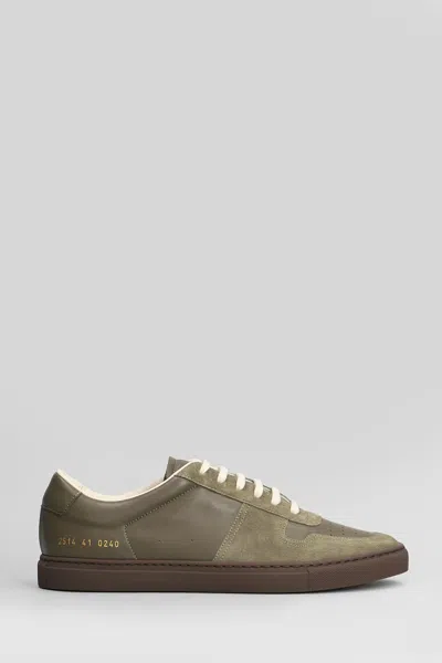Common Projects Bball Slim Sneakers In Green Suede And Leather