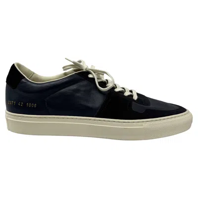 Common Projects Bball Suede-trimmed Sneakers In Navy Blue Leather