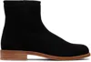 Common Projects Black Waxed Suede Zipper Boots In Black