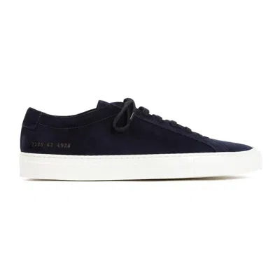 Common Projects Blue Navy Suede Achilles In Waxed Sneakers In White