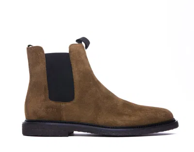 Common Projects Khaki Stamped Chelsea Boots In Brown