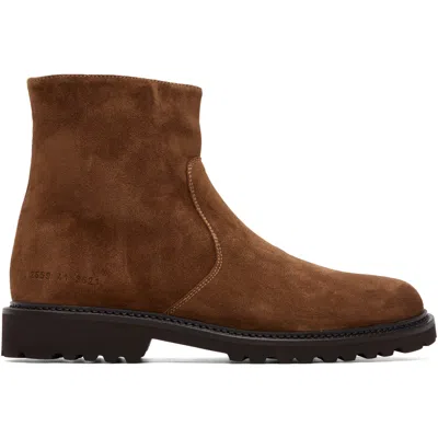 Common Projects Brown Suede Piuma Zipper Boots In Brown 3621
