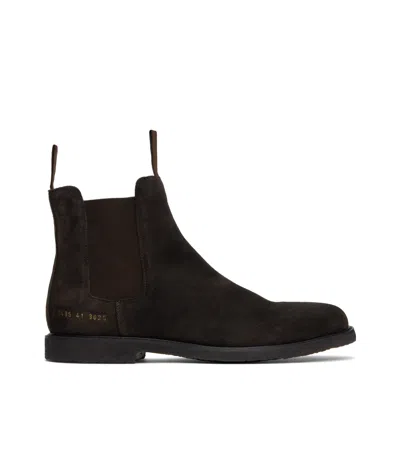 Common Projects Brown Waxed Suede Chelsea Boots In Black