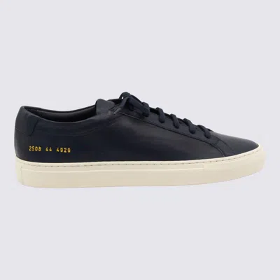 Common Projects Dark Navy Leather Snakers In Blue