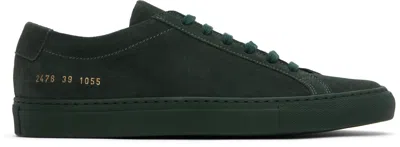 Common Projects Green Achilles Tonal Suede Sneakers In 1055 Forest Green